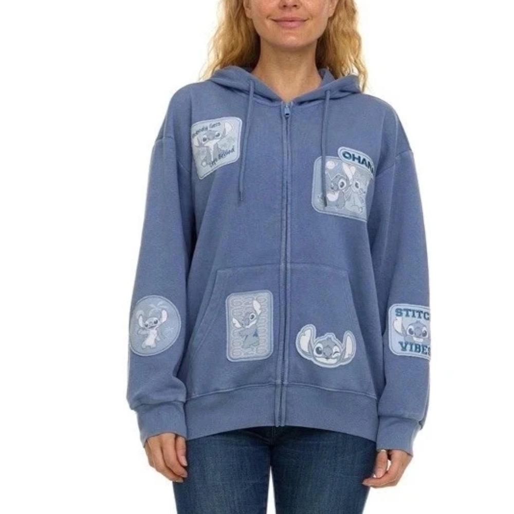 NWT Disney Blue Stitch Patch Zip Hoodie - Picture 3 of 10
